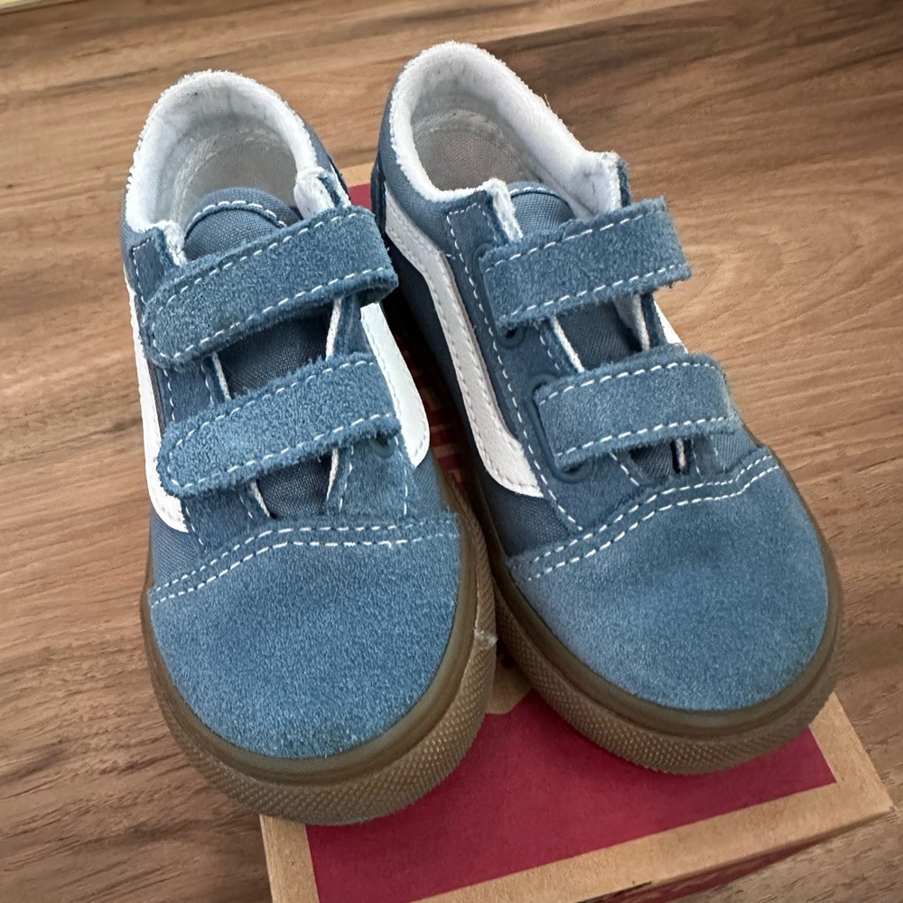 Vans Blue and White Velcro Sneakers